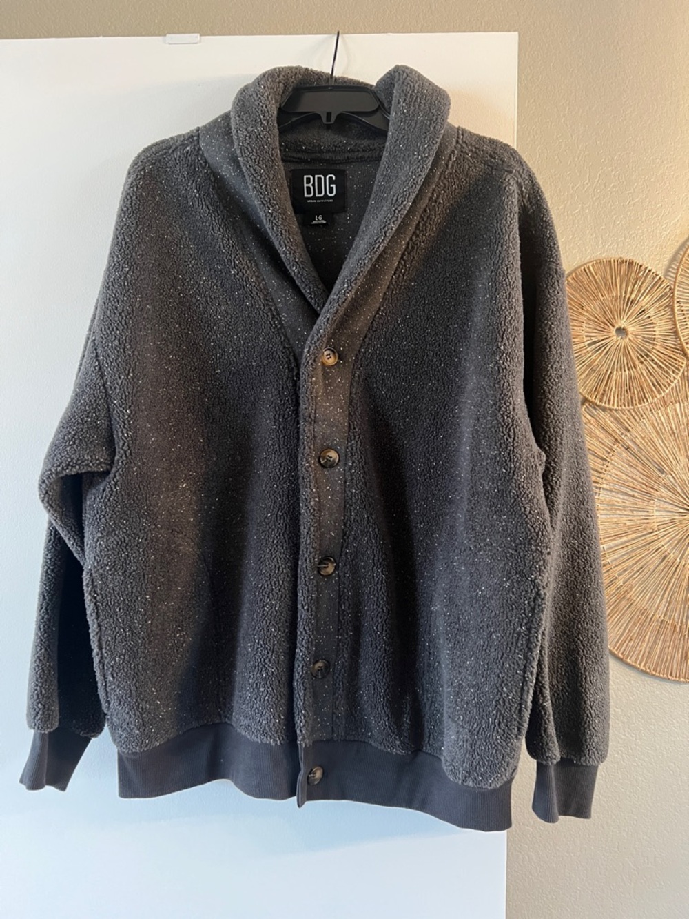 BDG urban outfitters Dark Gray speckled Shawl-Collar Button Cardigan large